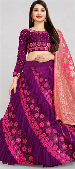 Party Wear, Reception Pink and Majenta color Lehenga in Banarasi Silk, Net fabric with A Line Weaving work : 1869375