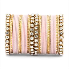 Pink and Majenta color Bangles in Metal Alloy studded with CZ Diamond & Gold Rodium Polish : 1869426