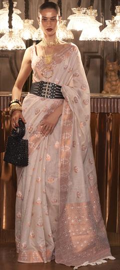Traditional Pink and Majenta color Saree in Linen fabric with South Weaving, Zari work : 1869552