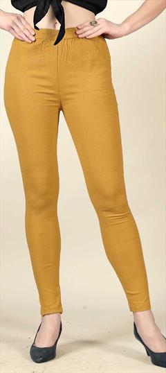 Casual Beige and Brown color Jeggings in Rayon fabric with Thread work : 1869582