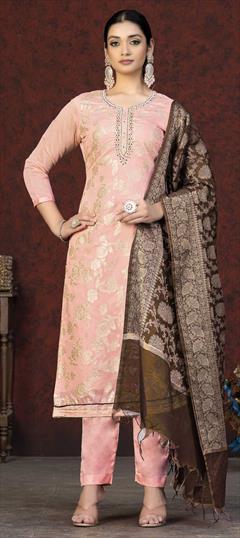 Festive, Party Wear Pink and Majenta color Salwar Kameez in Banarasi Silk fabric with Straight Thread, Weaving work : 1869686