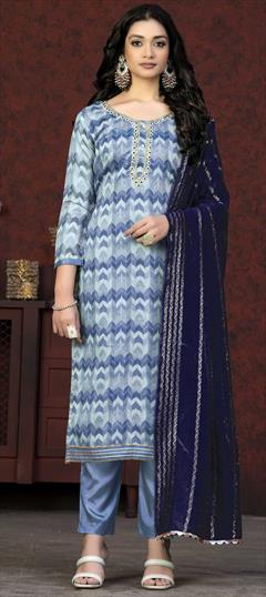 Festive, Party Wear Multicolor color Salwar Kameez in Cotton fabric with Straight Lace, Printed, Weaving work : 1869701