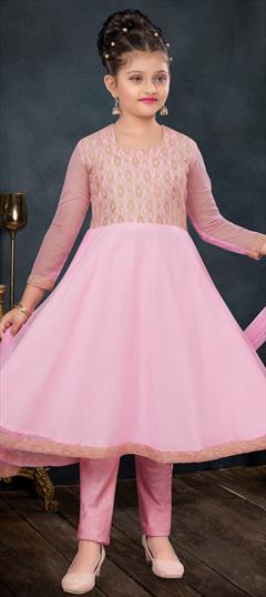 Party Wear Pink and Majenta color Kids Salwar in Net fabric with Patch work : 1869749