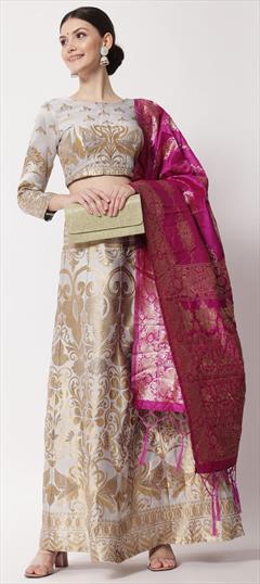 Traditional White and Off White color Lehenga in Banarasi Silk fabric with Straight Weaving, Zari work : 1869886