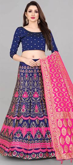 Engagement, Mehendi Sangeet, Reception Multicolor color Lehenga in Banarasi Silk fabric with A Line Weaving work : 1869894