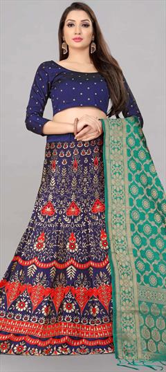Engagement, Mehendi Sangeet, Reception Multicolor color Lehenga in Banarasi Silk fabric with A Line Weaving work : 1869896