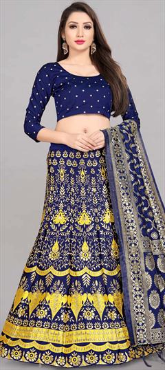 Engagement, Mehendi Sangeet, Reception Multicolor color Lehenga in Banarasi Silk fabric with A Line Weaving work : 1869899