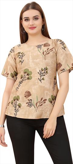 Casual Beige and Brown color Tops and Shirts in Crepe Silk fabric with Printed work : 1870222