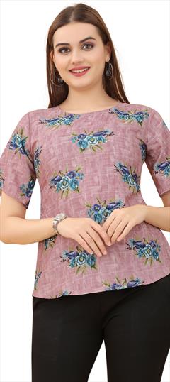 Casual Pink and Majenta color Tops and Shirts in Crepe Silk fabric with Floral, Printed work : 1870226