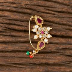 Red and Maroon color Nose Ring in Brass studded with Austrian diamond, Pearl & Gold Rodium Polish : 1870576