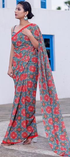 Festive, Party Wear Multicolor color Saree in Faux Georgette fabric with Classic Digital Print, Sequence work : 1870667
