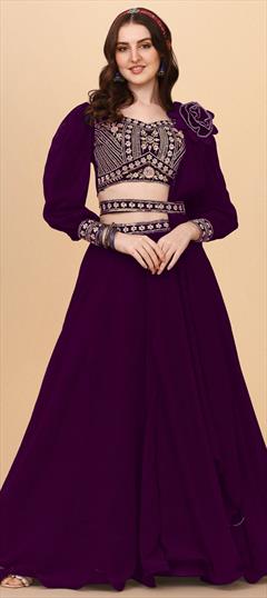 Festive, Mehendi Sangeet, Reception Purple and Violet color Lehenga in Georgette fabric with Flared Embroidered, Resham, Thread work : 1871066