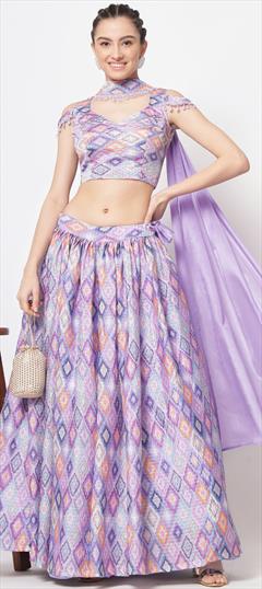 Engagement, Mehendi Sangeet, Reception Purple and Violet color Lehenga in Art Silk fabric with Flared Printed, Sequence work : 1871168