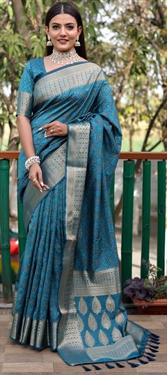 Festive, Party Wear, Traditional Blue color Saree in Patola Silk, Silk fabric with Classic, Rajasthani Bandhej, Printed, Weaving work : 1871224