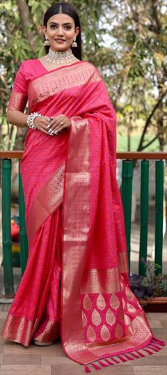Festive, Party Wear, Traditional Pink and Majenta color Saree in Patola Silk, Silk fabric with Classic, Rajasthani Bandhej, Printed, Weaving work : 1871232