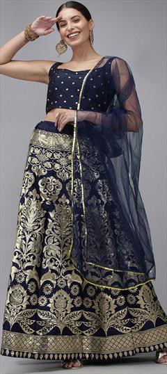 Festive, Party Wear Blue color Lehenga in Banarasi Silk fabric with Flared Weaving work : 1871289