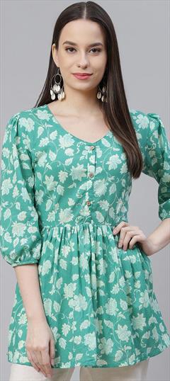 Casual Green color Kurti in Cotton fabric with Floral, Printed work : 1871655