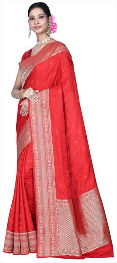 Festive, Party Wear, Wedding Red and Maroon color Saree in Banarasi Silk, Silk fabric with South Thread, Zari work : 1871692