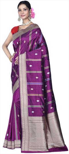 Festive, Party Wear, Wedding Purple and Violet color Saree in Banarasi Silk, Silk fabric with South Thread, Zari work : 1871693