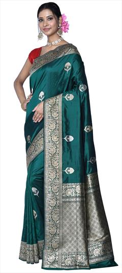 Festive, Party Wear, Wedding Green color Saree in Banarasi Silk, Silk fabric with South Thread, Zari work : 1871695