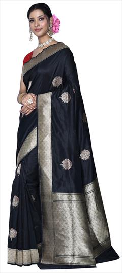 Festive, Party Wear, Wedding Black and Grey color Saree in Banarasi Silk, Silk fabric with South Thread, Zari work : 1871697