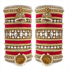 Red and Maroon color Bangles in Metal Alloy studded with CZ Diamond & Gold Rodium Polish : 1871861