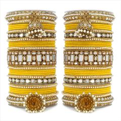Yellow color Bangles in Metal Alloy studded with CZ Diamond & Gold Rodium Polish : 1871870