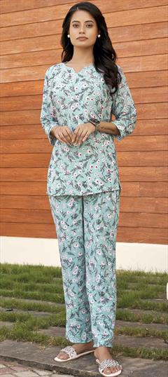 Casual Blue color Salwar Kameez in Imported fabric with Floral, Printed work : 1871896