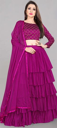 Festive, Party Wear Purple and Violet color Lehenga in Net fabric with Ruffle Thread work : 1872004
