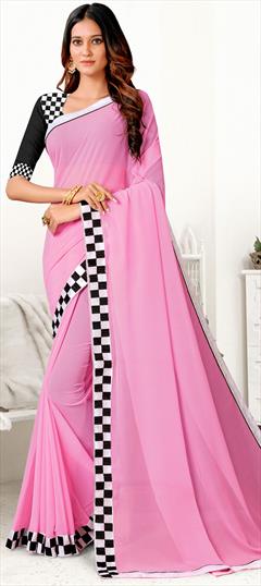 Party Wear Pink and Majenta color Saree in Georgette fabric with Classic Lace work : 1872282