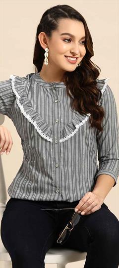Casual Black and Grey color Tops and Shirts in Poly cotton fabric with Sequence work : 1872362