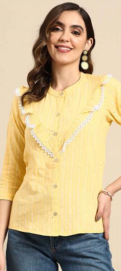 Casual Yellow color Tops and Shirts in Poly cotton fabric with Sequence work : 1872363