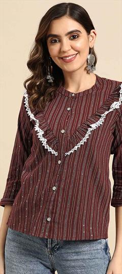 Casual Red and Maroon color Tops and Shirts in Poly cotton fabric with Sequence work : 1872366