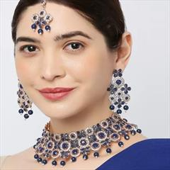 Blue color Necklace in Metal Alloy studded with Austrian diamond & Gold Rodium Polish : 1872554
