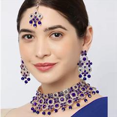 Blue color Necklace in Metal Alloy studded with Austrian diamond & Gold Rodium Polish : 1872563