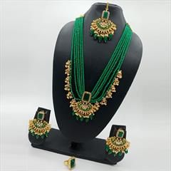Green color Necklace in Metal Alloy studded with CZ Diamond, Pearl & Gold Rodium Polish : 1872577