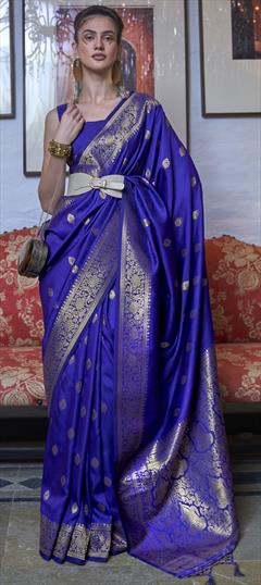 Traditional Blue color Saree in Handloom fabric with South Weaving work : 1872637