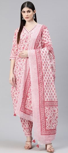 Party Wear, Summer Pink and Majenta color Salwar Kameez in Cotton fabric with Straight Floral, Printed work : 1872842
