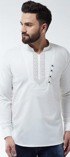 Festive White and Off White color Kurta in Blended Cotton fabric with Embroidered, Thread work : 1872990