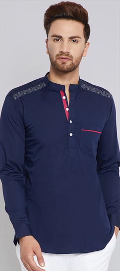 Festive Blue color Kurta in Blended Cotton fabric with Embroidered, Thread work : 1872999