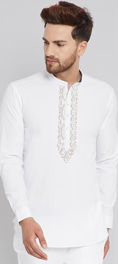 Festive White and Off White color Kurta in Blended Cotton fabric with Embroidered, Thread work : 1873006