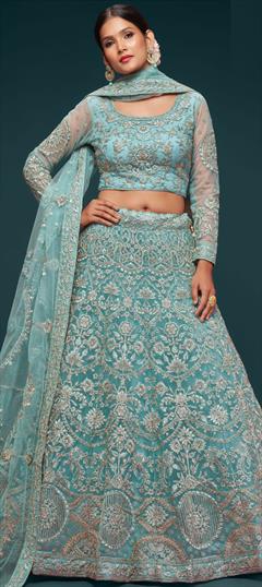 Bridal, Engagement, Wedding Blue color Lehenga in Net fabric with Flared Embroidered, Thread, Zari work : 1873628