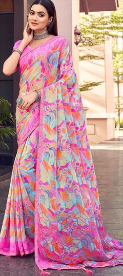 Casual, Party Wear Multicolor color Saree in Chiffon fabric with Classic Lace, Printed work : 1873846