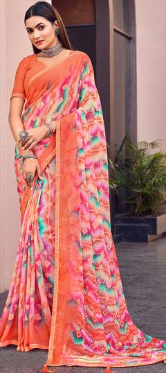Casual, Party Wear Multicolor color Saree in Chiffon fabric with Classic Lace, Printed work : 1873853