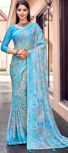 Casual, Party Wear Multicolor color Saree in Chiffon fabric with Classic Lace, Printed work : 1873870