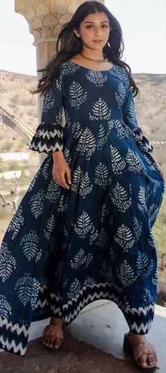 Festive, Party Wear Blue color Gown in Cotton fabric with Printed work : 1874259