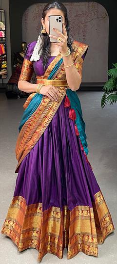 Festive, Mehendi Sangeet, Reception Purple and Violet color Lehenga in Cotton fabric with Flared Weaving, Zari work : 1874481