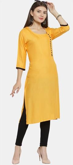 Party Wear Yellow color Salwar Kameez in Rayon fabric with Thread work : 1874539