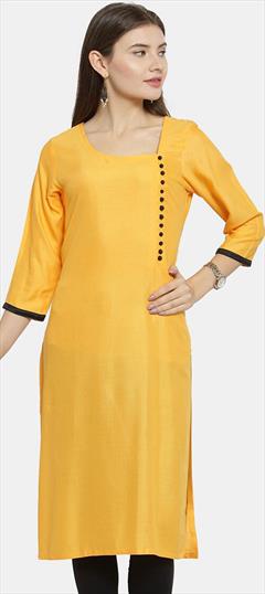 Casual Yellow color Kurti in Rayon fabric with Long Sleeve, Straight Thread work : 1874562