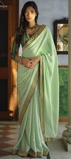 Party Wear, Traditional Green color Saree in Art Silk, Silk fabric with South Border work : 1874715